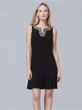 White House White Market Embellished Black Sleeveless Pleated Mini Dress Size S